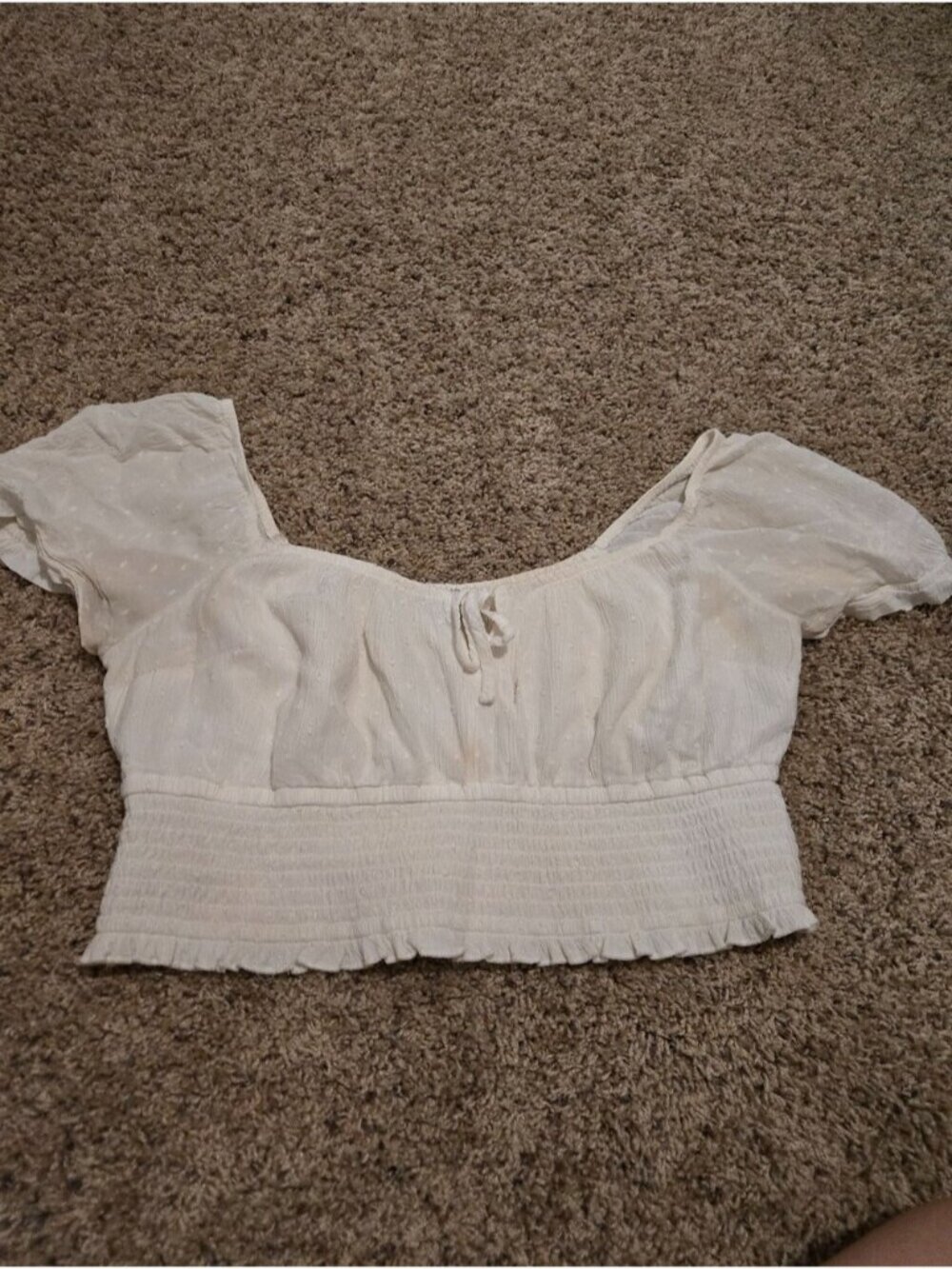 White Smocked Crop Top with Tie Front
